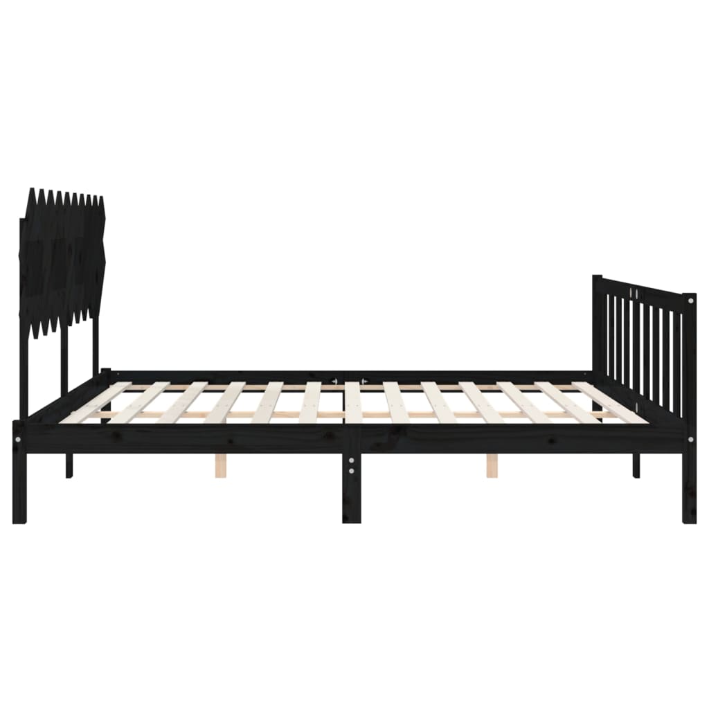 Bed Frame with Headboard Black Double Solid Wood