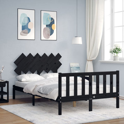 Bed Frame with Headboard Black Double Solid Wood