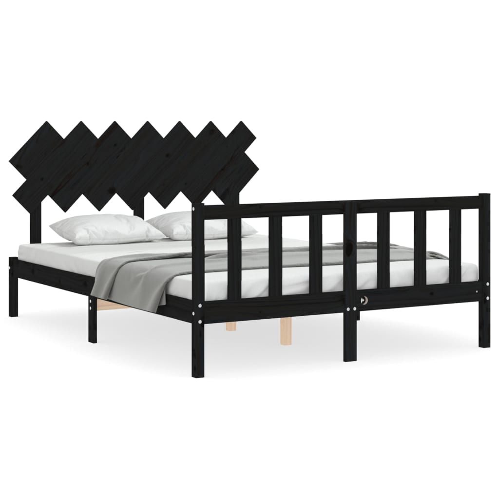 Bed Frame without Mattress Black 140x200 cm Solid Wood Pine