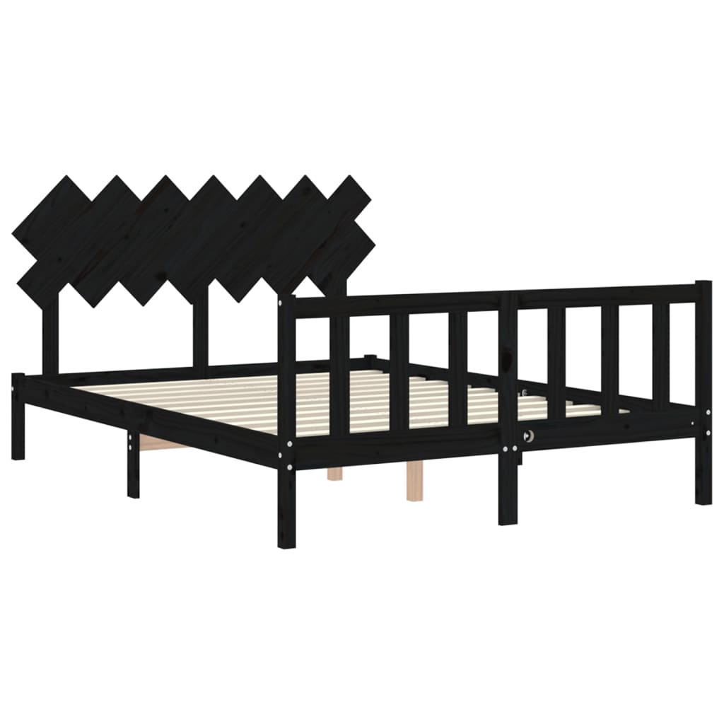 Bed Frame without Mattress Black 140x200 cm Solid Wood Pine