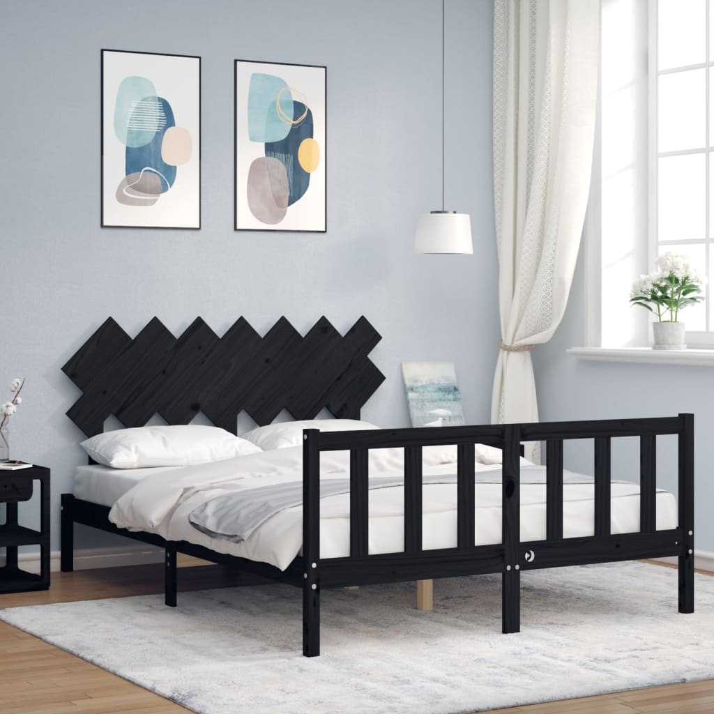 Bed Frame without Mattress Black 140x200 cm Solid Wood Pine