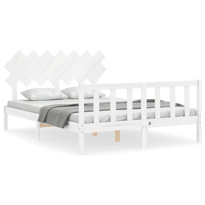 Bed Frame with Headboard White King Size Solid Wood