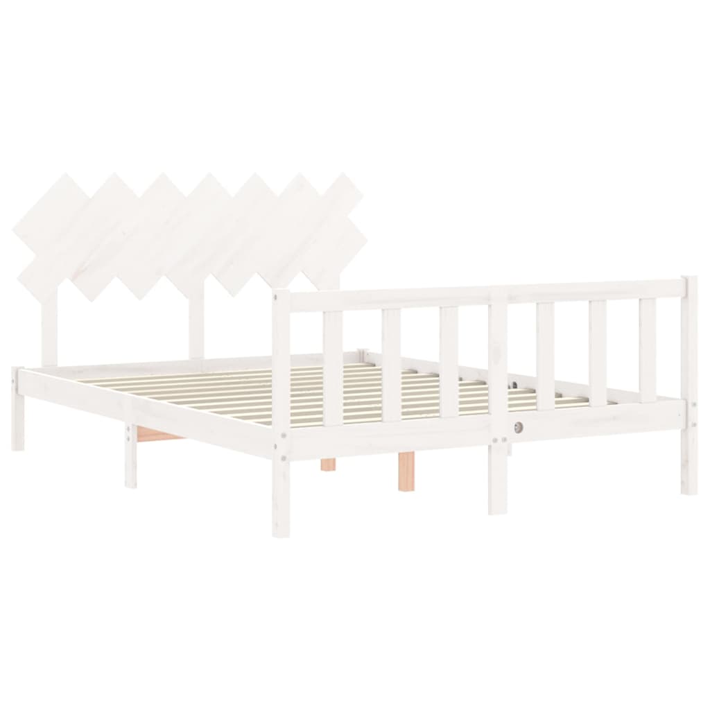 Bed Frame with Headboard White King Size Solid Wood