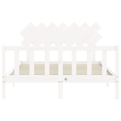 Bed Frame with Headboard White King Size Solid Wood