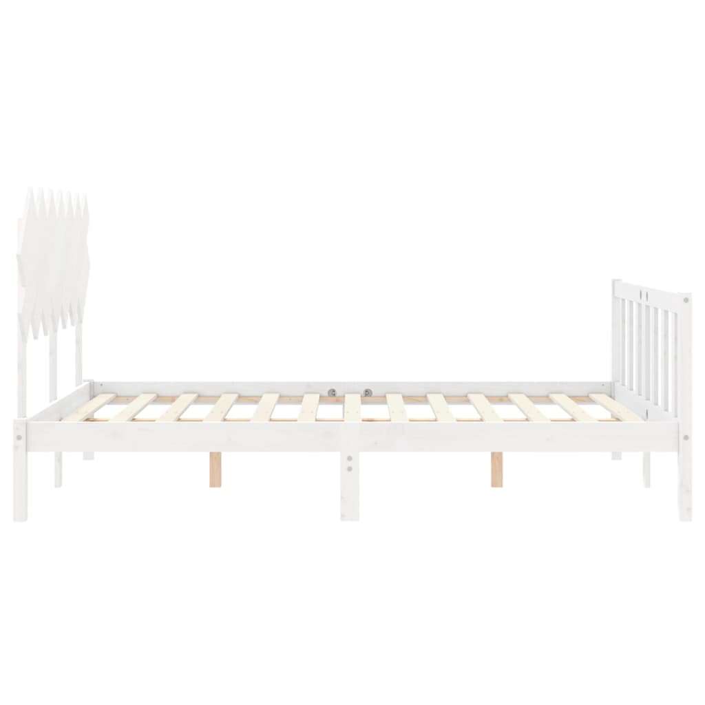 Bed Frame with Headboard White King Size Solid Wood