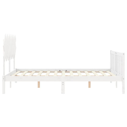 Bed Frame with Headboard White King Size Solid Wood