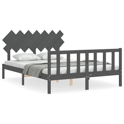 Bed Frame with Headboard Grey King Size Solid Wood