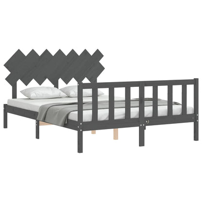 Bed Frame with Headboard Grey King Size Solid Wood