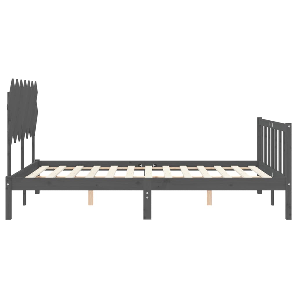 Bed Frame with Headboard Grey King Size Solid Wood