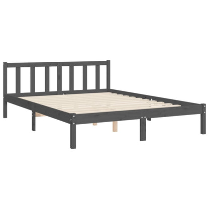 Bed Frame with Headboard Grey King Size Solid Wood