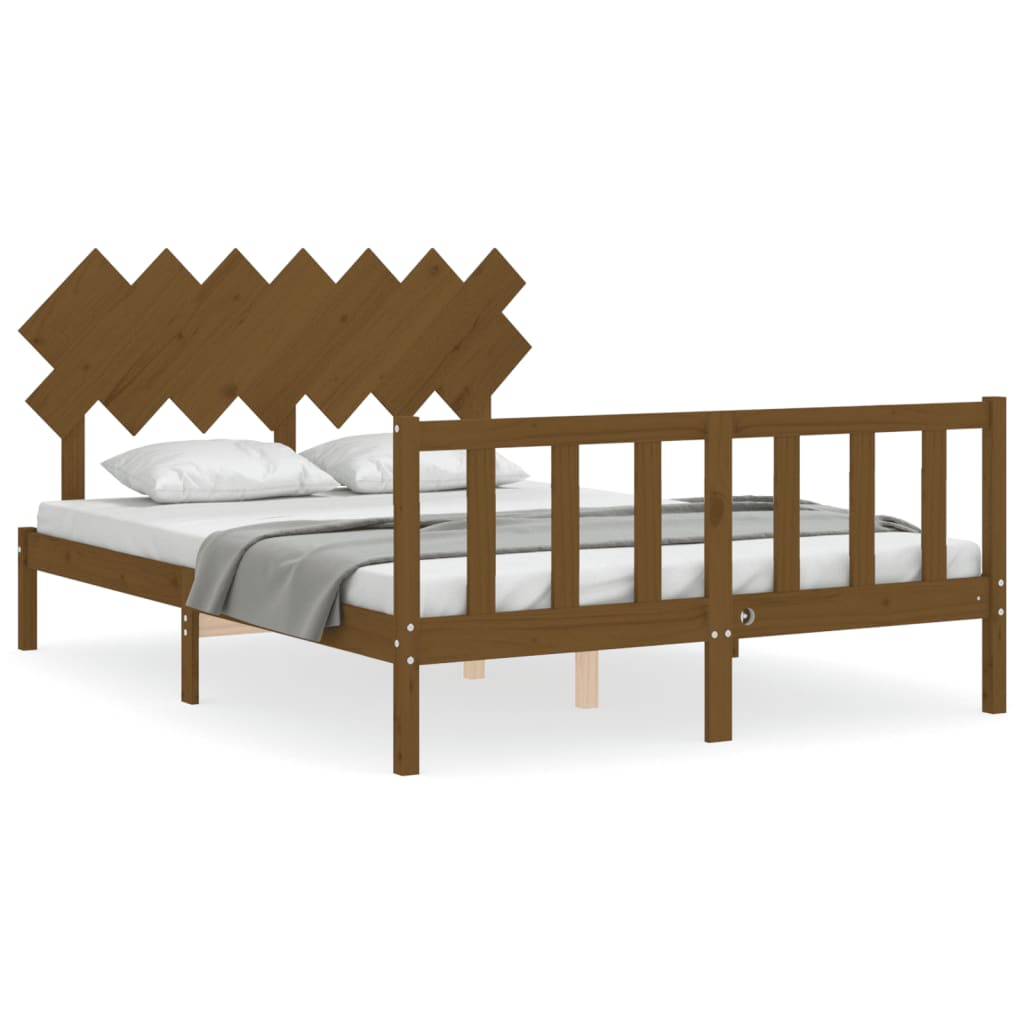 Bed Frame without Mattress Honey Brown King Size Solid Wood Pine