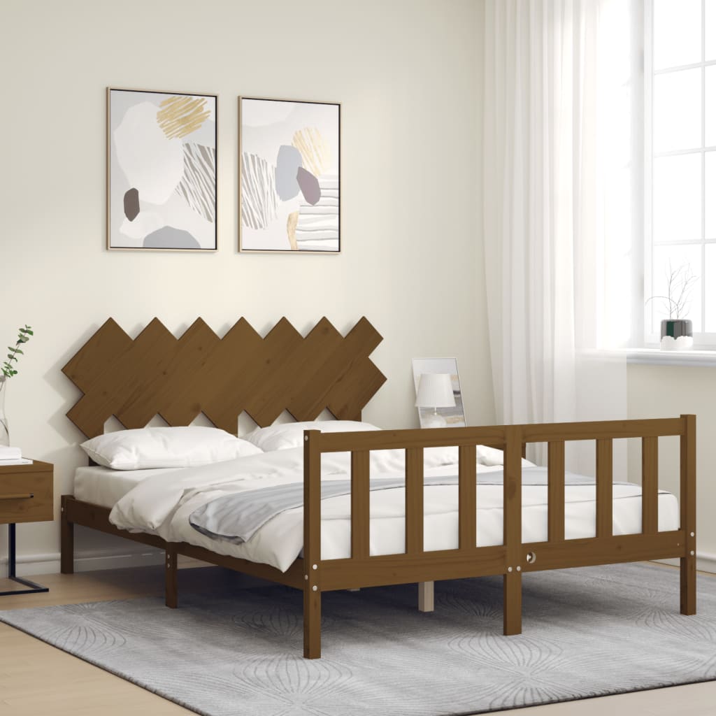 Bed Frame without Mattress Honey Brown King Size Solid Wood Pine