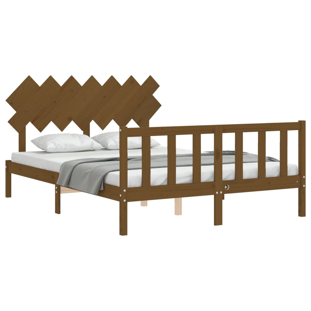 Bed Frame without Mattress Honey Brown King Size Solid Wood Pine