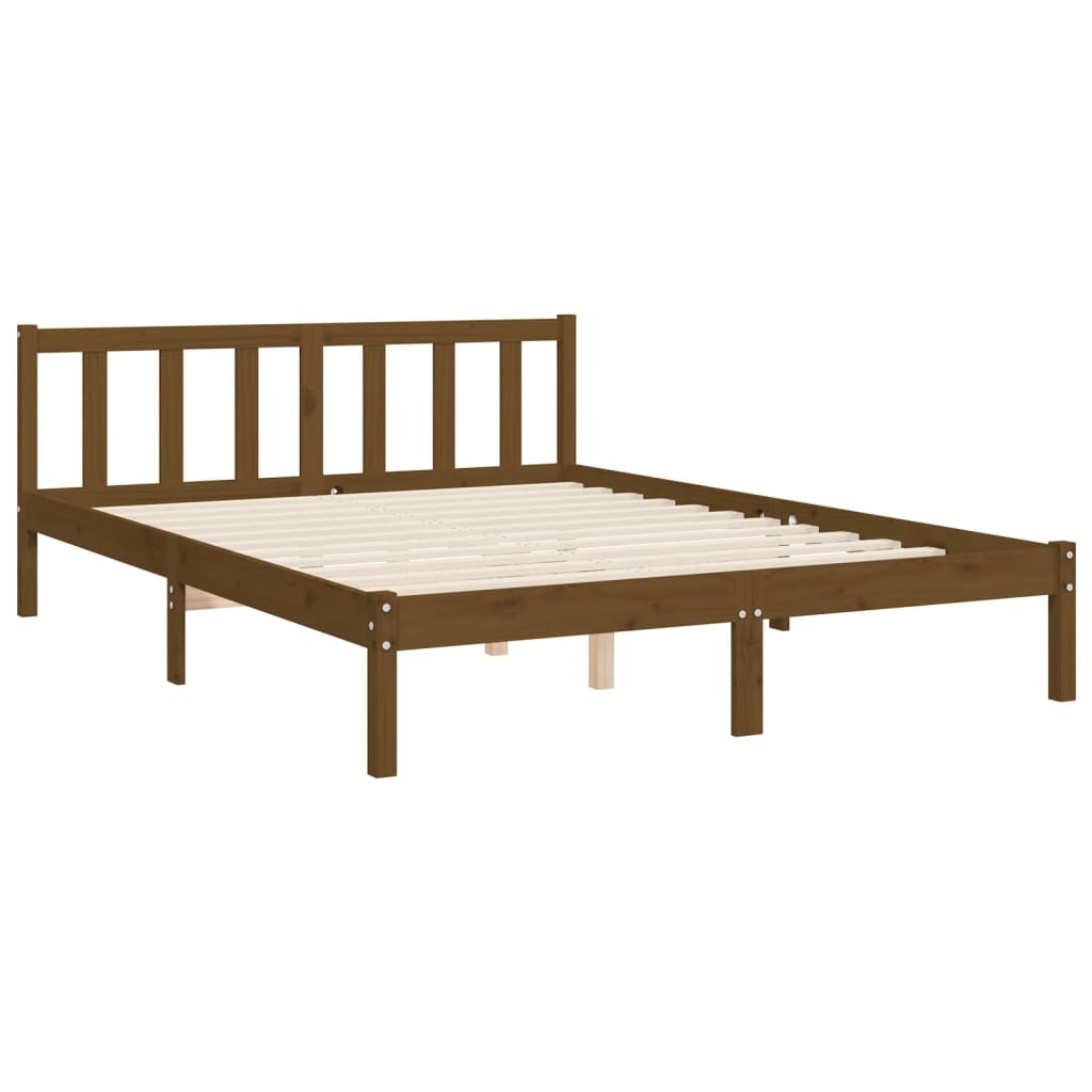 Bed Frame without Mattress Honey Brown King Size Solid Wood Pine