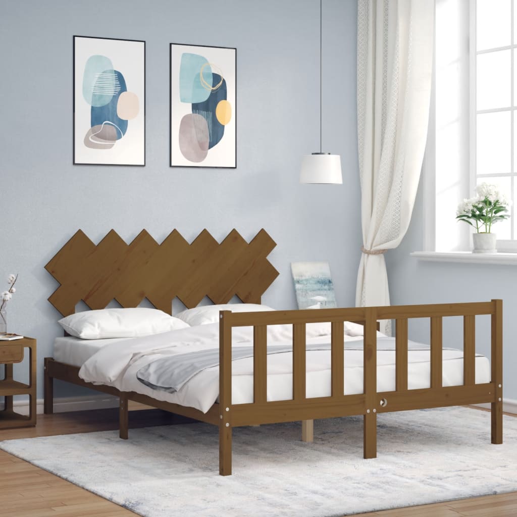 Bed Frame without Mattress Honey Brown King Size Solid Wood Pine