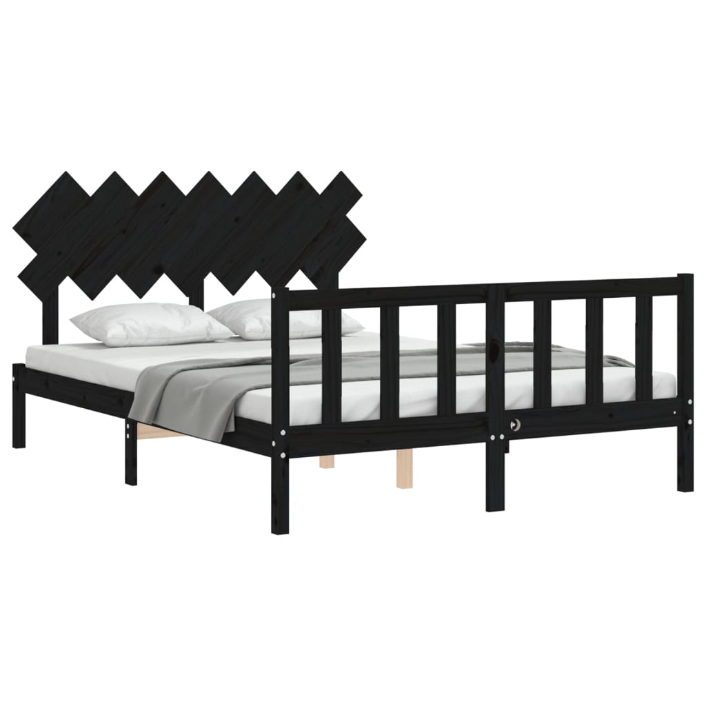 Bed Frame without Mattress Black King Size Solid Wood Pine