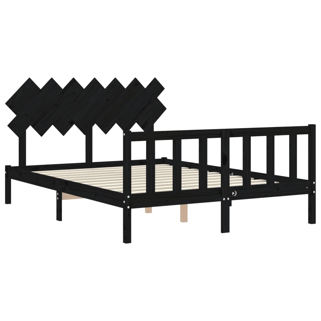 Bed Frame without Mattress Black King Size Solid Wood Pine