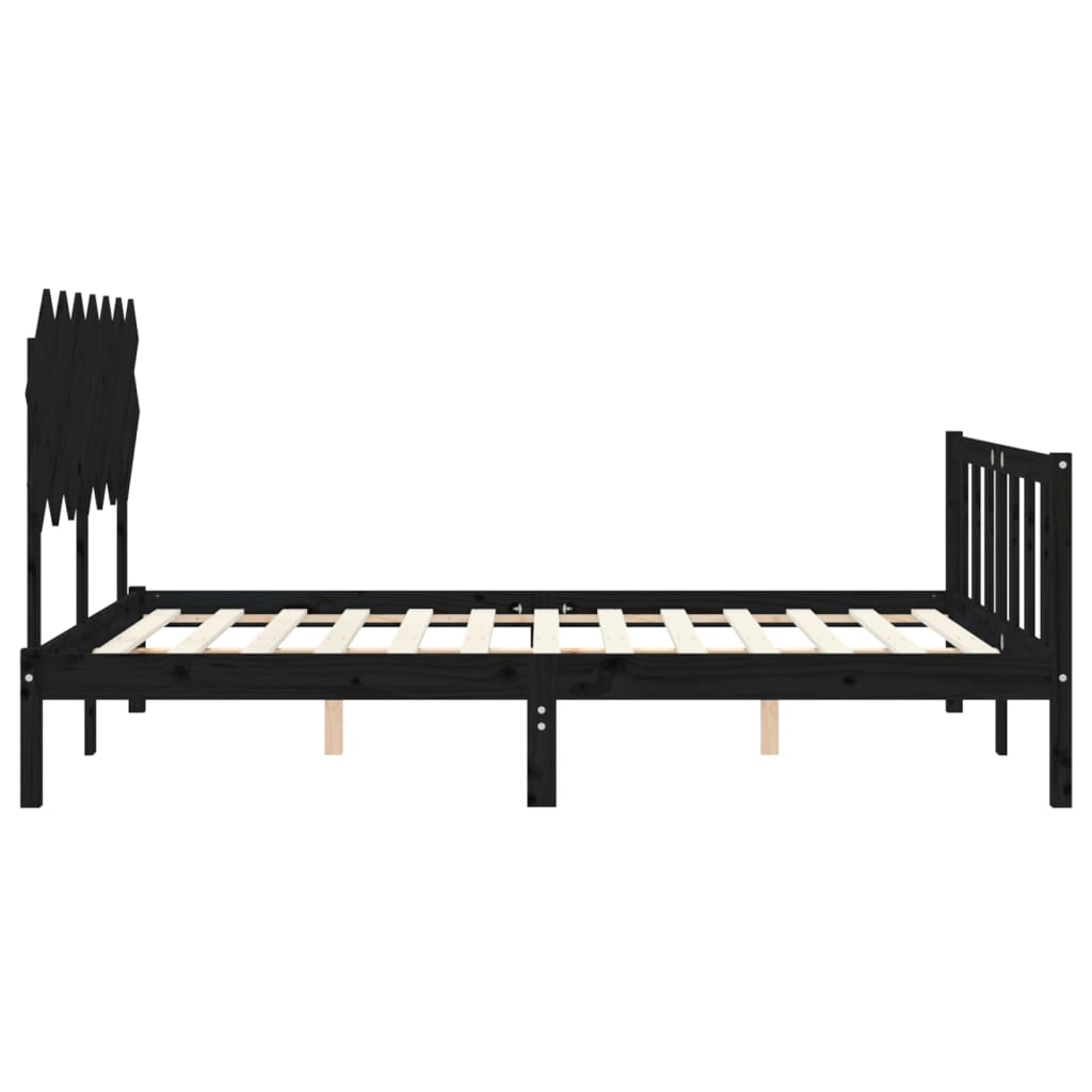 Bed Frame without Mattress Black King Size Solid Wood Pine