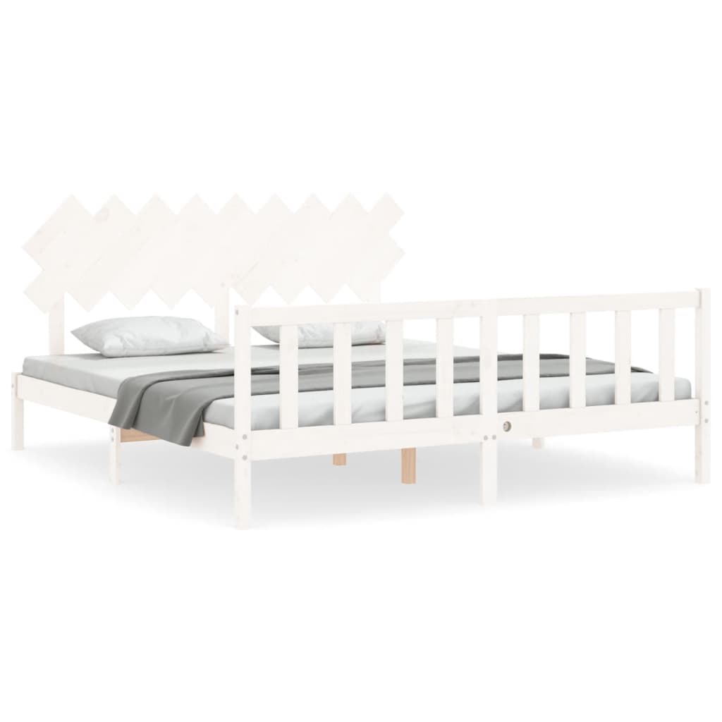 Bed Frame without Mattress White Super King Size Solid Wood Pine