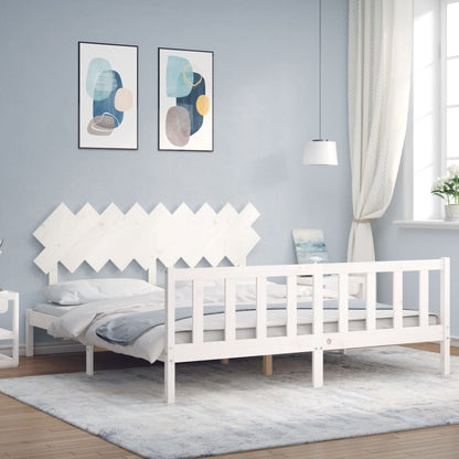 Bed Frame without Mattress White Super King Size Solid Wood Pine