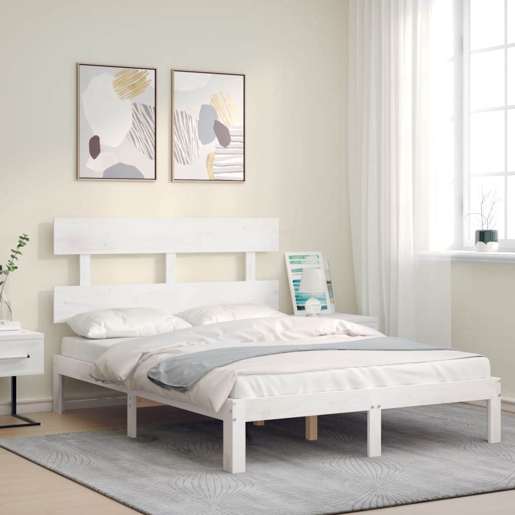 Bed Frame without Mattress White Small Double Solid Wood Pine