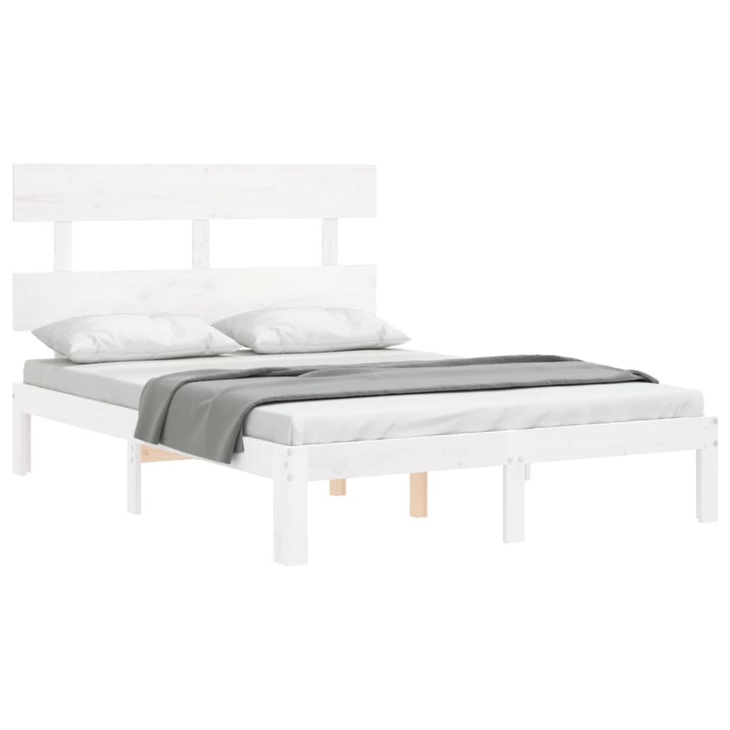 Bed Frame without Mattress White Small Double Solid Wood Pine