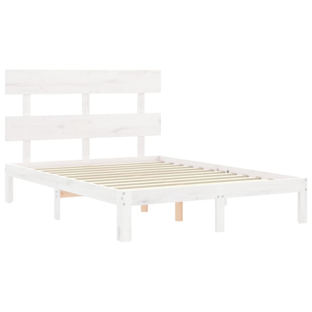 Bed Frame without Mattress White Small Double Solid Wood Pine