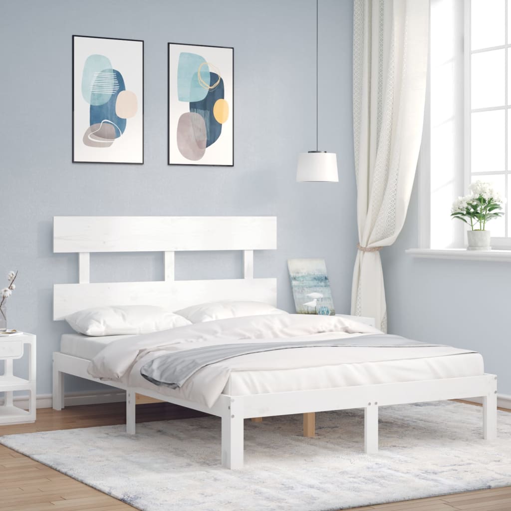 Bed Frame without Mattress White Small Double Solid Wood Pine