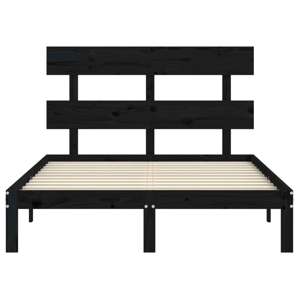 Bed Frame with Headboard Black Double Solid Wood