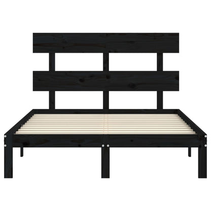 Bed Frame with Headboard Black Double Solid Wood