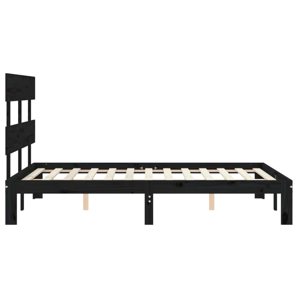 Bed Frame with Headboard Black Double Solid Wood