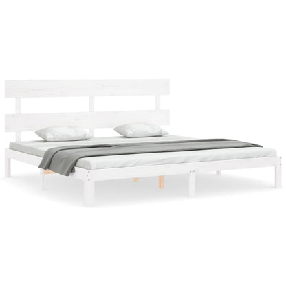 Bed Frame with Headboard White Super King Size Solid Wood