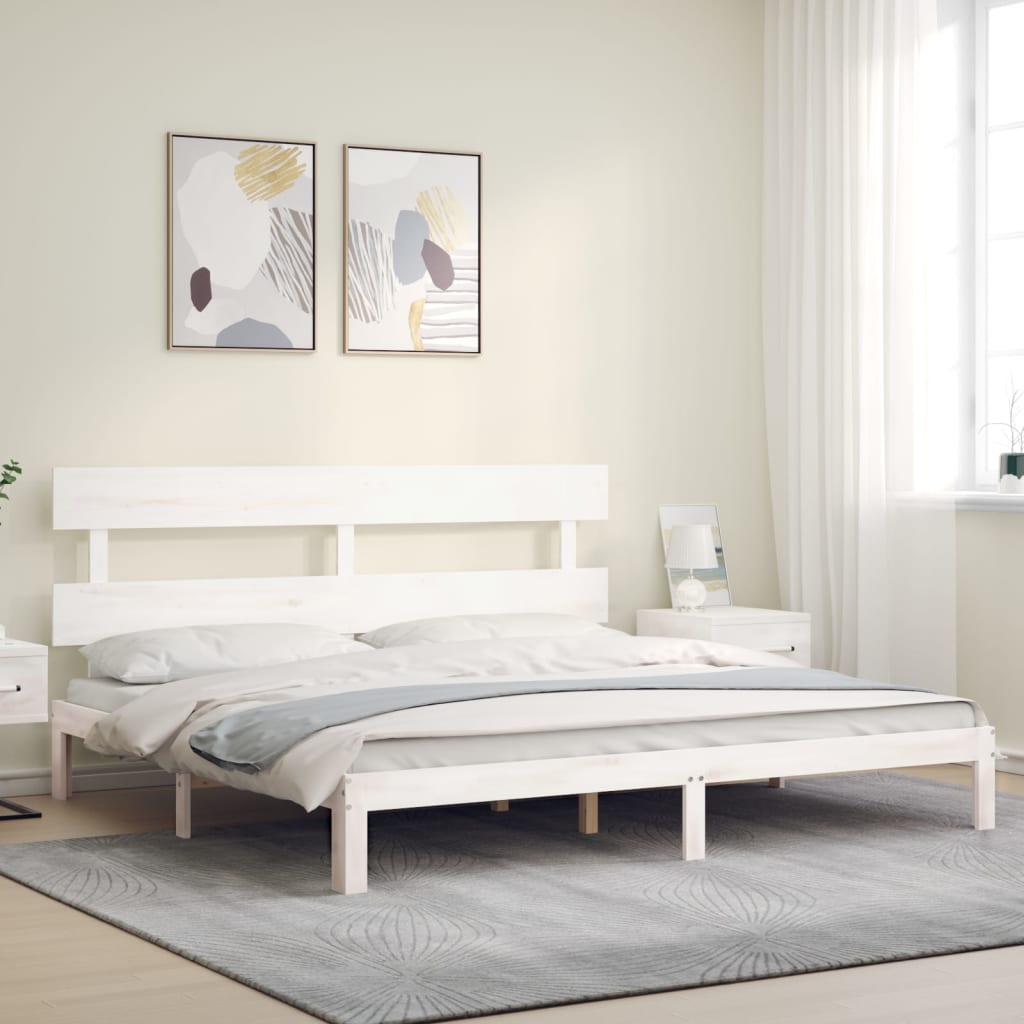 Bed Frame with Headboard White Super King Size Solid Wood