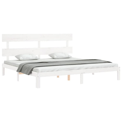 Bed Frame with Headboard White Super King Size Solid Wood