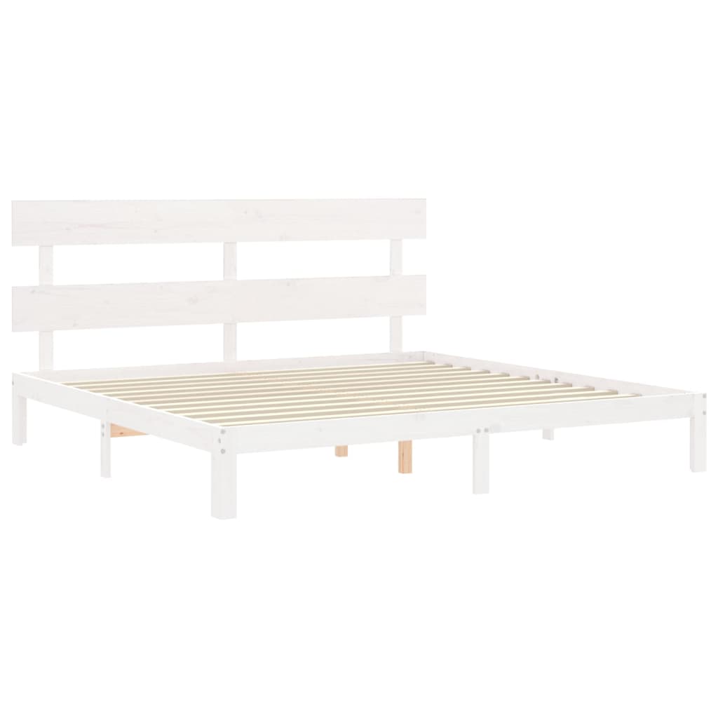 Bed Frame with Headboard White Super King Size Solid Wood