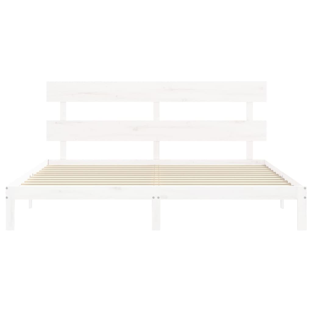 Bed Frame with Headboard White Super King Size Solid Wood