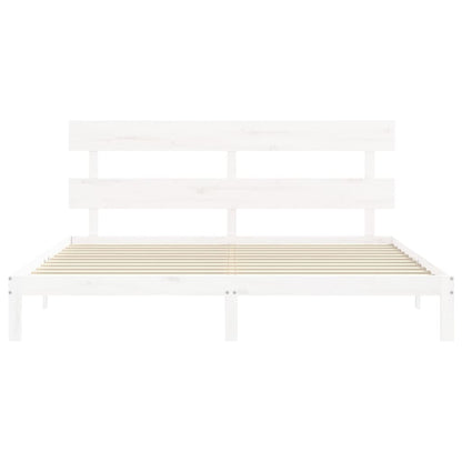 Bed Frame with Headboard White Super King Size Solid Wood