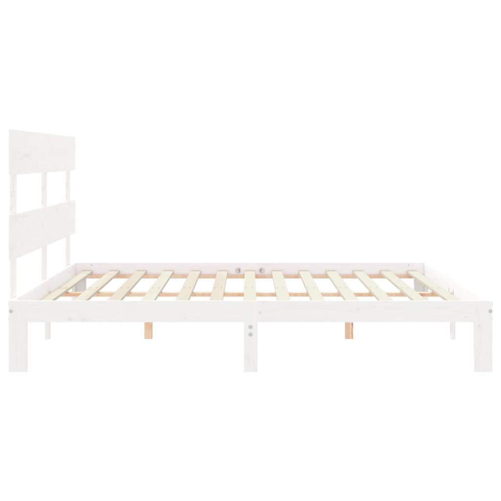 Bed Frame with Headboard White Super King Size Solid Wood