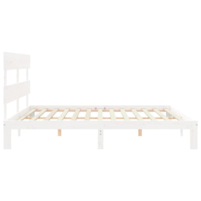 Bed Frame with Headboard White Super King Size Solid Wood