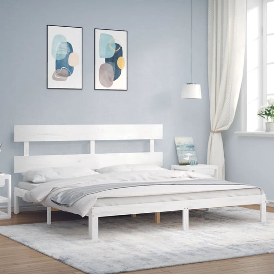 Bed Frame with Headboard White Super King Size Solid Wood