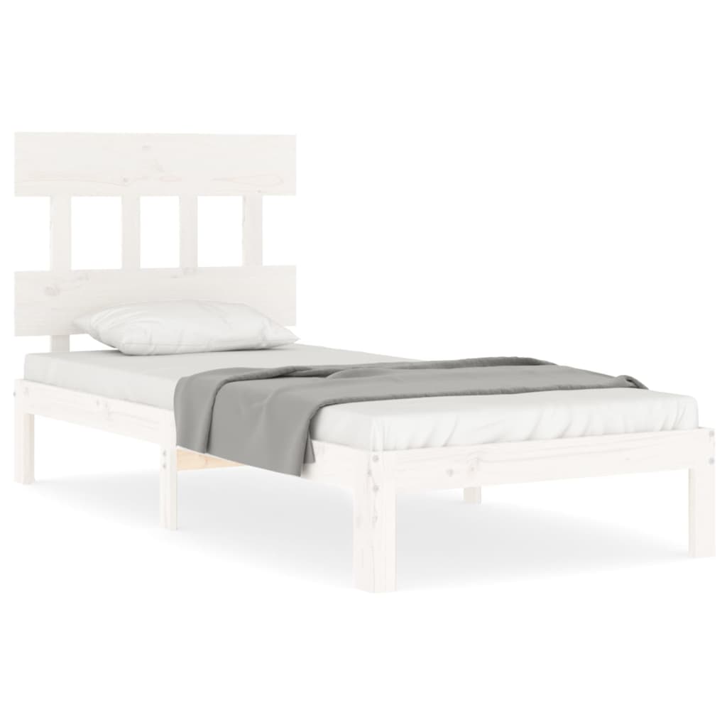 Bed Frame with Headboard White Single Solid Wood