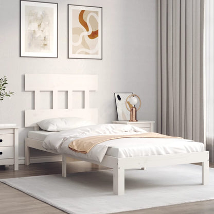 Bed Frame with Headboard White Single Solid Wood