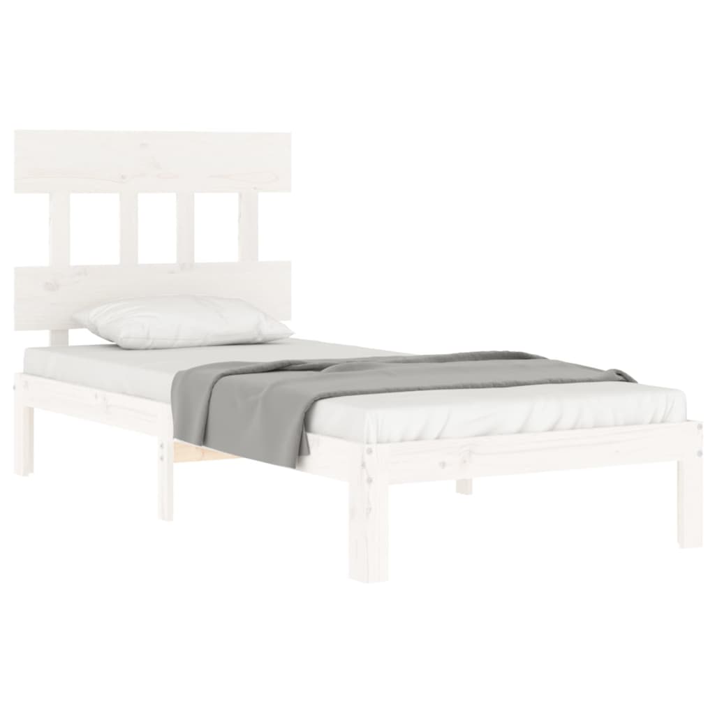 Bed Frame with Headboard White Single Solid Wood