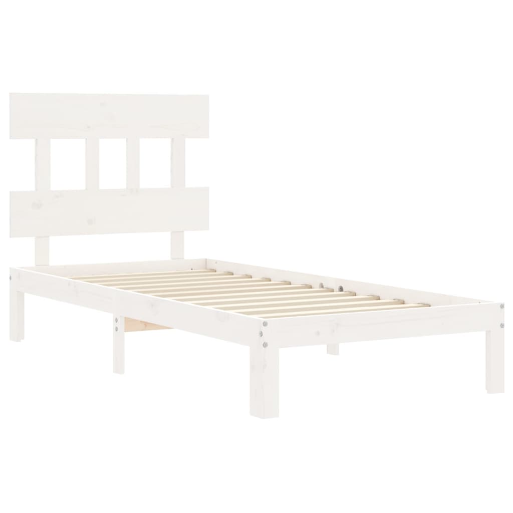 Bed Frame with Headboard White Single Solid Wood