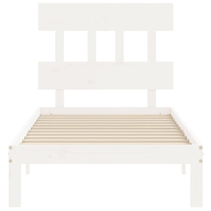 Bed Frame with Headboard White Single Solid Wood