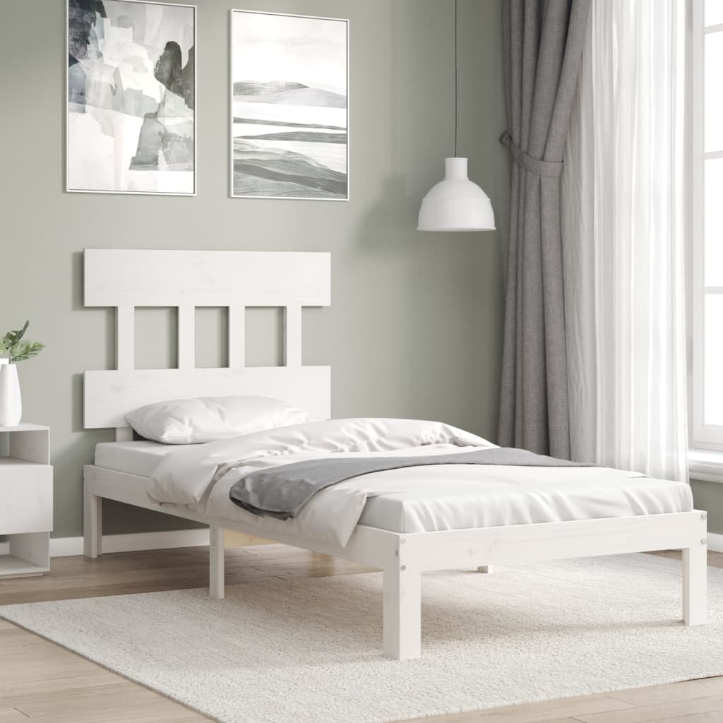 Bed Frame with Headboard White Single Solid Wood