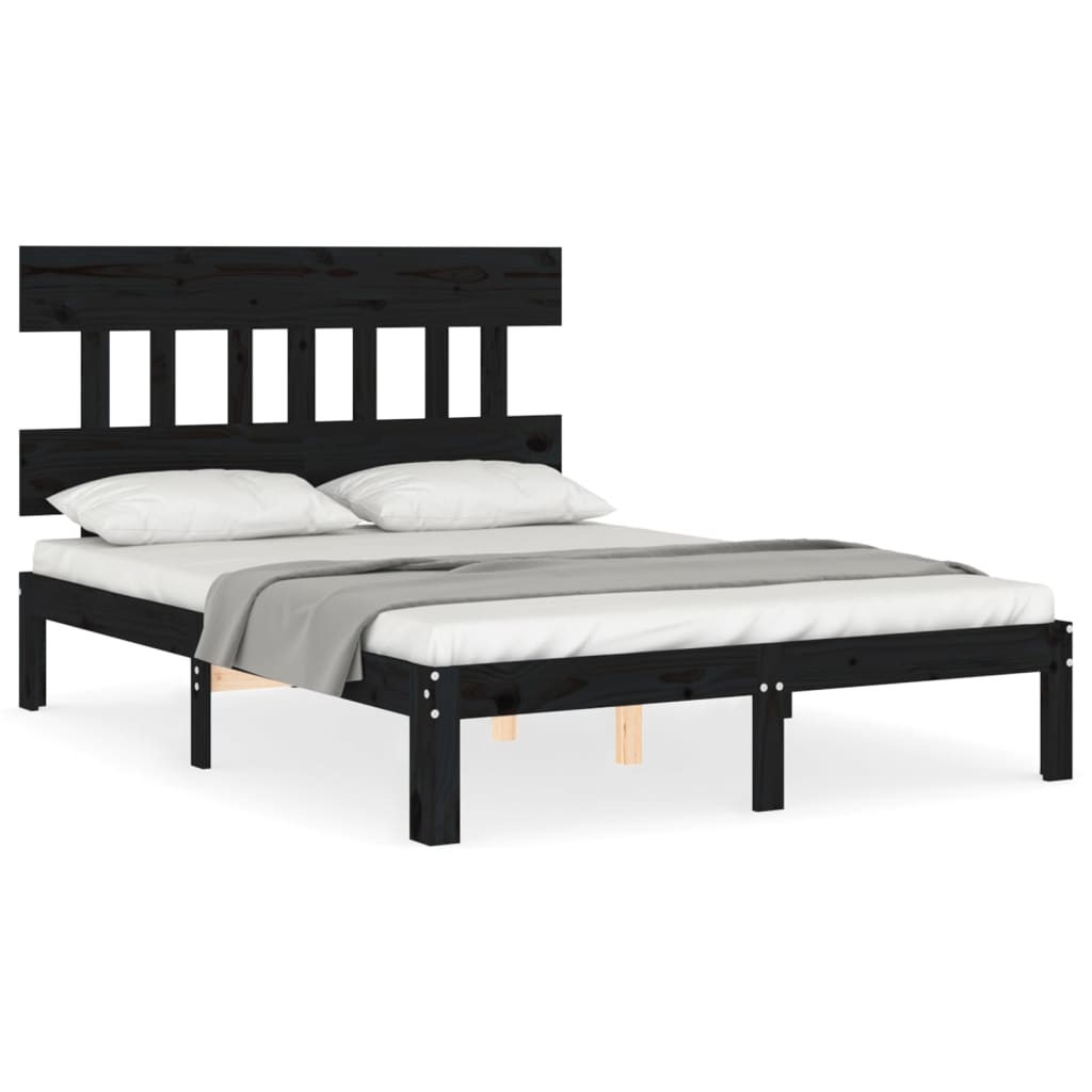 Bed Frame without Mattress Black Double Solid Wood Pine