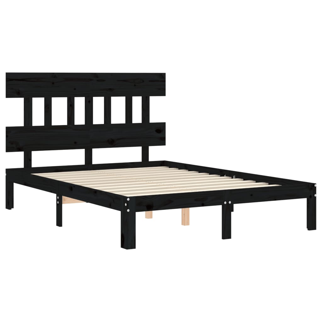 Bed Frame without Mattress Black Double Solid Wood Pine