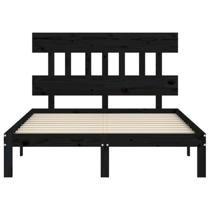 Bed Frame without Mattress Black Double Solid Wood Pine