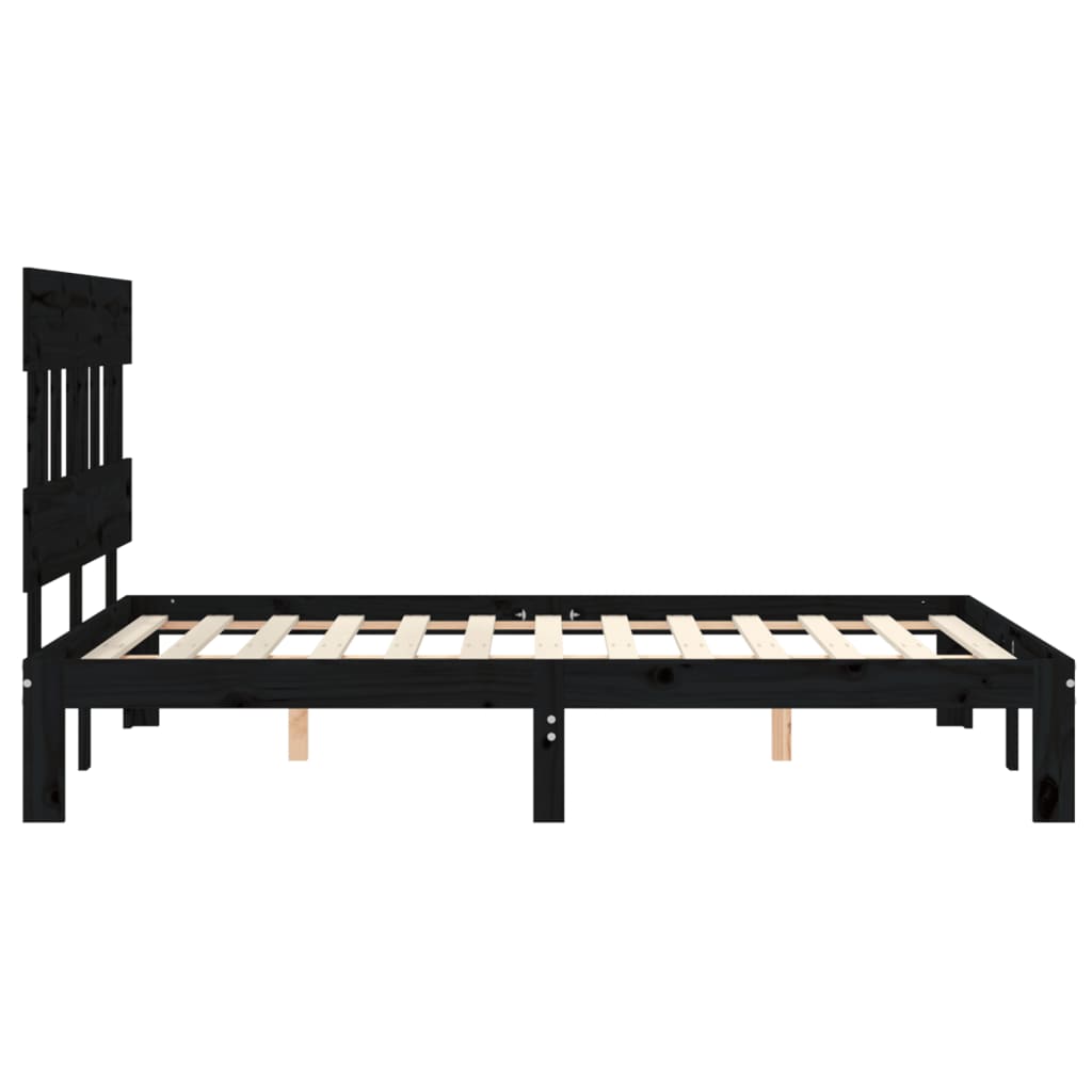 Bed Frame without Mattress Black Double Solid Wood Pine